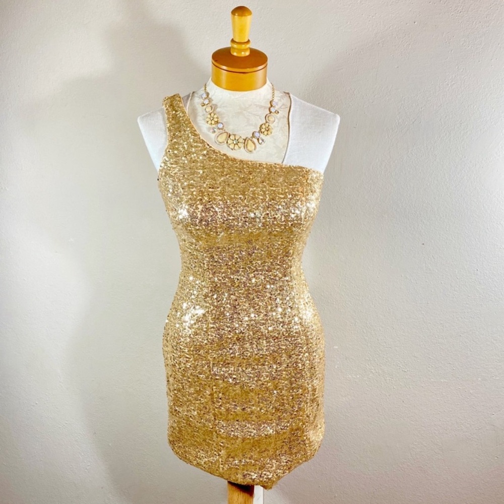 Milano Formals One Shoulder Gold Sequin Mini Dress